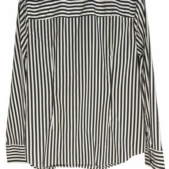 Worthington Button Up Collared Cuffed Long Sleeve Shirt Grey Black White Striped - Picture 15 of 16